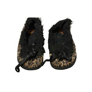Rocket Dog Leopard Print Moccasin Slippers House Shoes Hard Bottom Faux Fur Fuzz